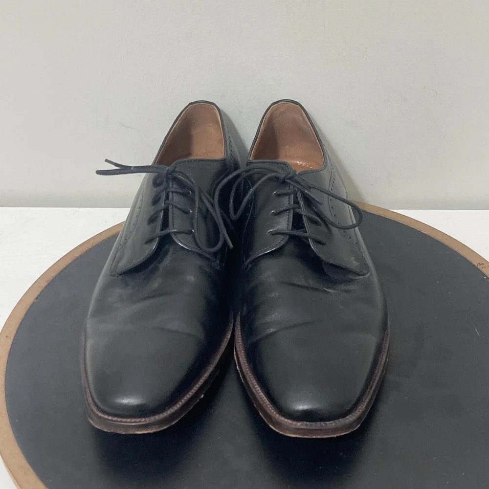 Johnston Murphy Henrick Plain Toe Men 10.5 Derby Black Full Grain Leather